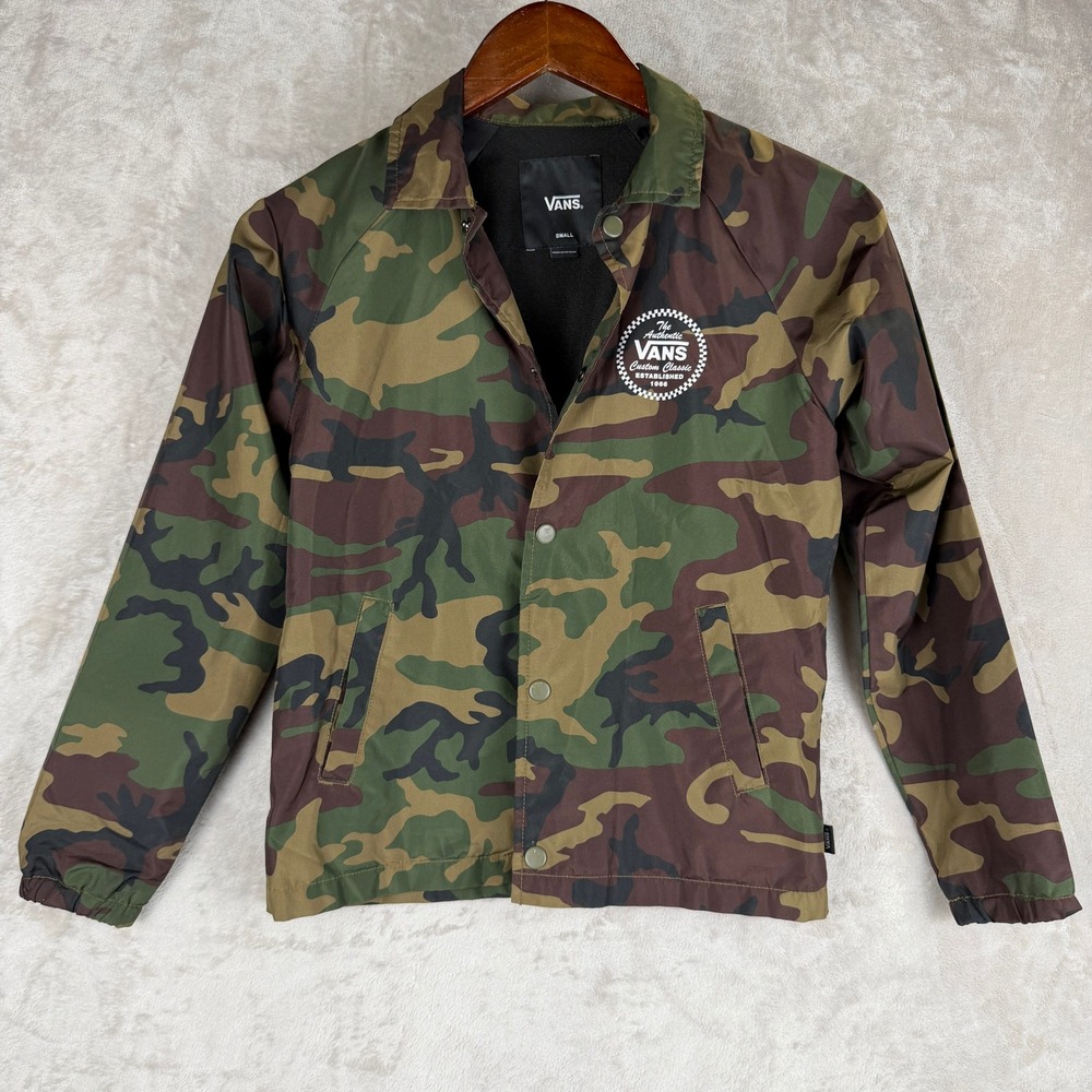 Vans Kids Woodland Camo Torrey Coaches Jacket Snap Front Windbreaker Small